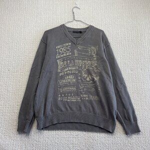 Y2K Misstylewise Knit Sweatshirt Grunge Goth Skull AOP Skater 2000's Men Sz L